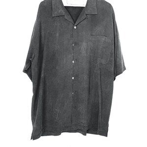 TOMMY BAHAMA Sophisticated Mens Grey and Embossed Tropical Silk Camp Shirt